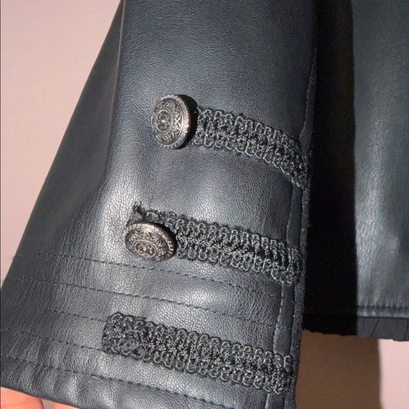 Chico's Elegant Black Military Leather Jacket Trendy - Picture 5 of 12